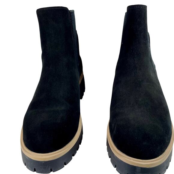 Eddie Bauer Bellingham Chelsea Boot Black Suede Waterproof Tan Lug Sole Women 10 - Picture 3 of 11